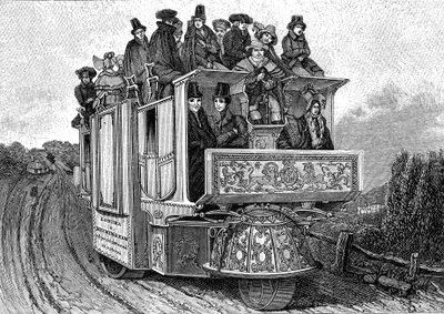 Auto meccanica a tre ruote del Dr. William Church, costruita a Birmingham nel 1833 (Inghilterra). Incisione 1895 da John (after) Cooke