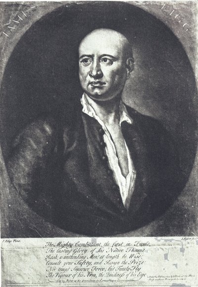 James Figg, primo campione inglese di pugilato a mani nude, morto nel 1734 (incisione) da John (after) Ellys
