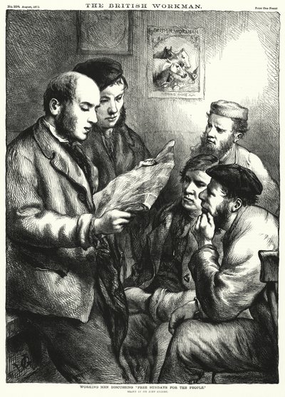 Operai che discutono "Domeniche Libere per il Popolo" (incisione) da John (after) Gilbert
