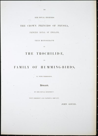 Frontespizio da John (after) Gould