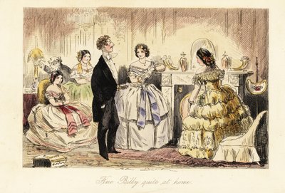 Gentiluomo inglese in visita con una signora e le sue figlie in un salotto da John (after) Leech