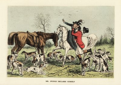 Cacciatore in abiti da caccia che abbraccia una donna su un cavallo da John (after) Leech