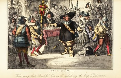 Oliver Cromwell che rimuove il bastone dalla Camera dei Comuni e scioglie il Parlamento Rump nel 1653 da John (after) Leech