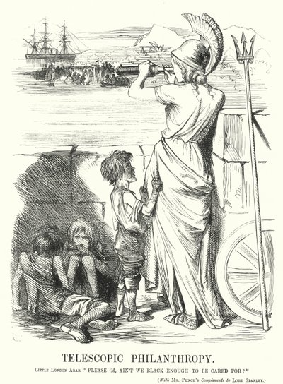 Cartone animato di Punch: Filantropia Telescopica - la preoccupazione delle classi medie vittoriane per l