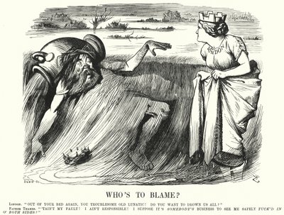 Chi è da incolpare? - richiami ad agire per prevenire le inondazioni del Tamigi a Londra (incisione) da John (after) Tenniel