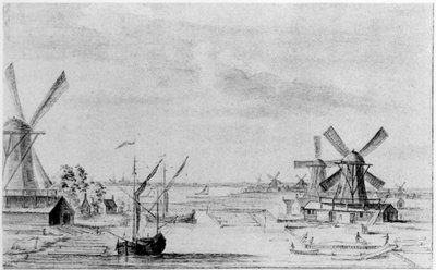 Una vista dei mulini da sega nel Zaan, la città di Zaandam oltre da John (attr. to) Greenwood