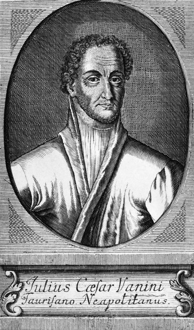 Ritratto di Lucilio Vanini, noto come Giulio Cesare Vanini (1585-1619), filosofo, medico e libero pensatore italiano che fu uno dei primi rappresentanti significativi del libertinismo intellettuale, incisione da Walter Charles Mills