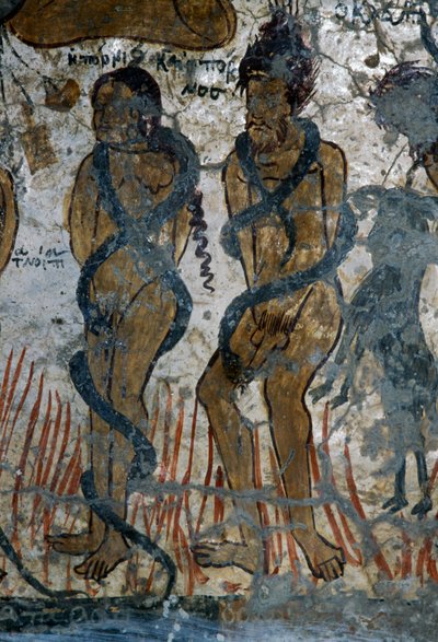 Punizione dei dannati, dettaglio della chiesa di Agia Paraskevi, Voutas, Creta, Grecia da Walter Charles Mills