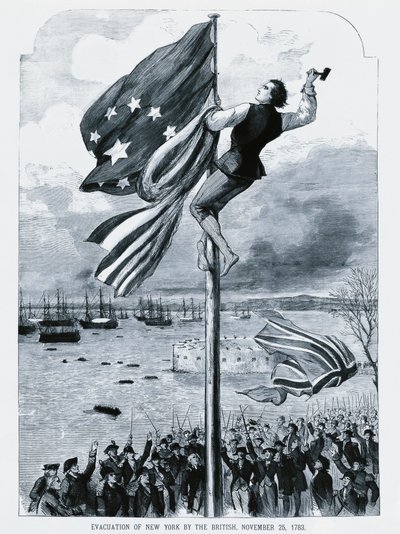 Gli inglesi abbandonano New York, mentre viene issata la bandiera americana, 25 novembre da Walter Charles Mills