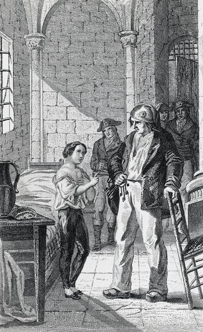 Il Delfino Louis Charles e il suo custode Antoine Simon nella prigione del Tempio, incisione di Philippoteaux e Girardet, Rivoluzione Francese, Francia da Walter Charles Mills