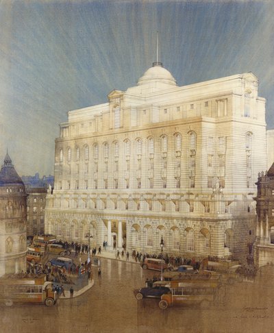 Progetto architettonico per la sede centrale della Midland Bank, Poultry, Londra da John A. and Saunders, Charles Gotch
