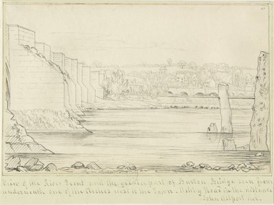 Burton-upon-Trent - Ponte e Città (disegno a penna, nd c.1817) da John Allport