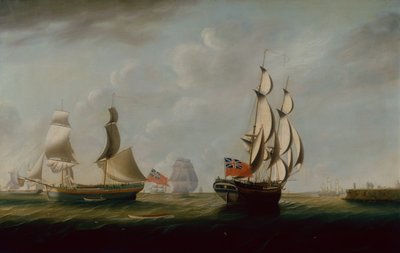 Due brigantini inglesi al largo di Whitby con altre navi oltre da John Askew