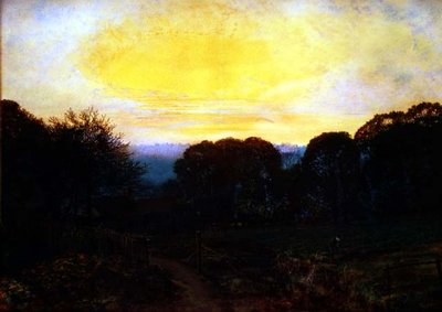 Un giardiniere che scava un orto al tramonto da John Atkinson Grimshaw