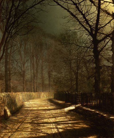 Un sentiero al chiaro di luna. Due innamorati a un cancello da John Atkinson Grimshaw