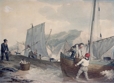 Barche da pesca che scaricano da John Augustus Atkinson