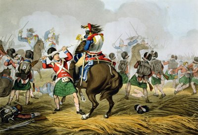 Corazzieri Francesi alla Battaglia di Waterloo, Caricati e Sconfitti dagli Highlanders e Scots Greys, inciso da Matthew Dubourg da 