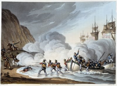 Sbarco delle truppe, inizio XIX secolo in Historical, Military and Naval Anecdotes... di Edward Orne da John Augustus Atkinson