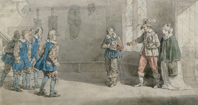 Petruchio, Katarina e servitori in una scena da 