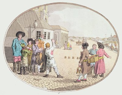 Scena di Villaggio Russo, inizio XIX secolo (incisione colorata a mano) da John Augustus Atkinson