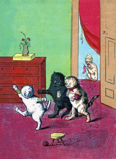 Tre piccoli gattini con i guanti, illustrazione da "Tre piccoli gattini" 1859 da John Ballantyne