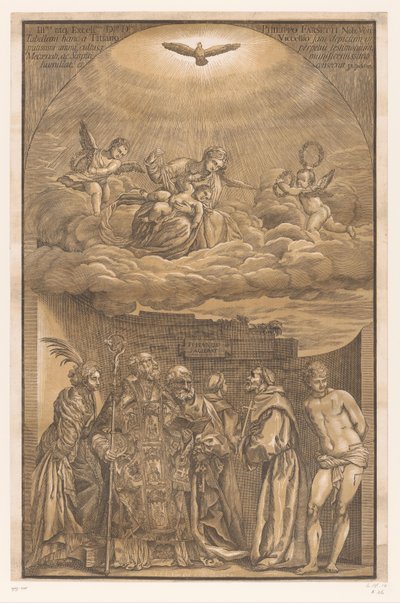 Maria tra le nuvole e sei santi da John Baptist Jackson