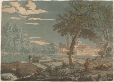Paesaggio eroico con carro e capraio, con San Giorgio Maggiore sullo sfondo da John Baptist Jackson after Marco Ricci