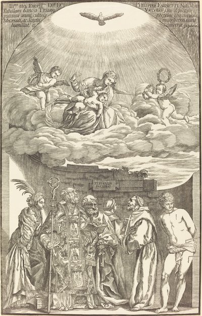 La Vergine tra le Nuvole e Sei Santi da John Baptist Jackson after Titian