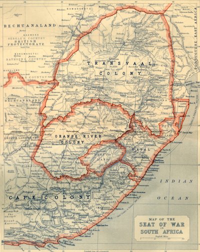 Mappa del teatro di guerra in Sudafrica, 1901 da John Bartholomew
