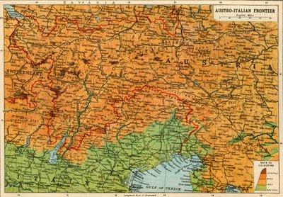 Mappa del confine austro-italiano, Prima Guerra Mondiale da John Bartholomew and Son