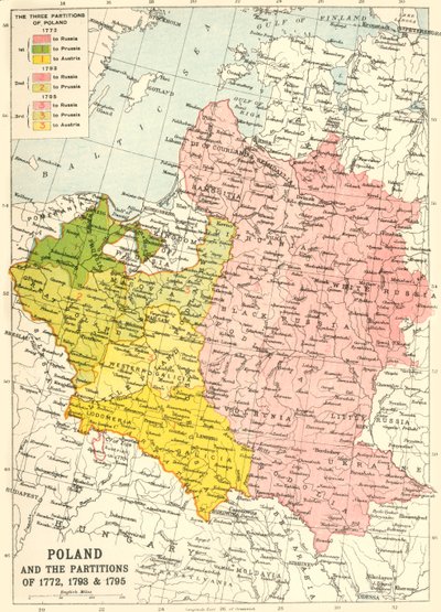 Polonia e le Partizioni del 1772, 1793 e 1795, c1920 da John Bartholomew and Son