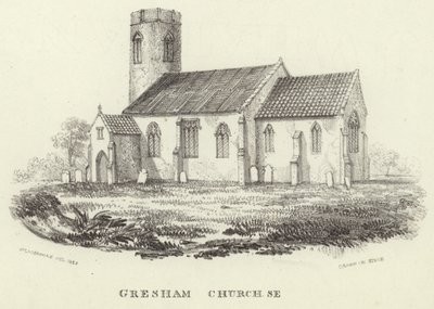 Chiesa di Tutti i Santi nel villaggio di Gresham da John Berney Ladbrooke
