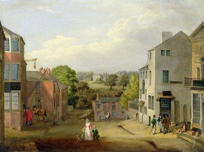 Scena di strada a Chorley, Lancashire, con vista di Chorley Hall, c.1790-1817 da John, Bird