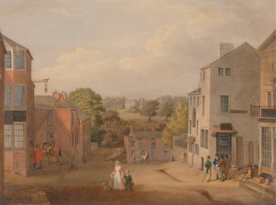 Scena di strada a Chorley, Lancashire, con vista di Chorley Hall da John Bird of Liverpool