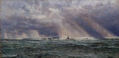 Un vento di nord-ovest al largo del faro di Longships, 1873 da John Brett