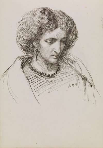 Ritratto di donna a mezzo busto con occhi abbassati da John Brett