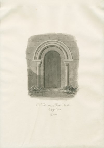Chiesa di Alrewas - Porta Nord: disegno a seppia da John Buckler