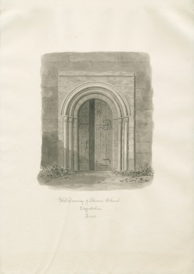 Chiesa di Alrewas - Portale Ovest (disegno a seppia) da John Buckler