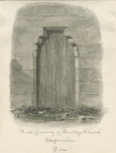 Chiesa di Armitage - Porta Nord: disegno a seppia da John Buckler