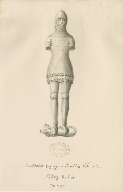 Monumenti di Audley - "Cavaliere di Audley" (disegno a seppia, 1840) da John Buckler