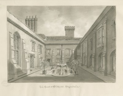 Blithfield Hall - Cortile: disegno a seppia da John Buckler