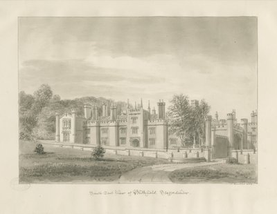 Blithfield Hall: disegno a seppia, 1823 da John Buckler