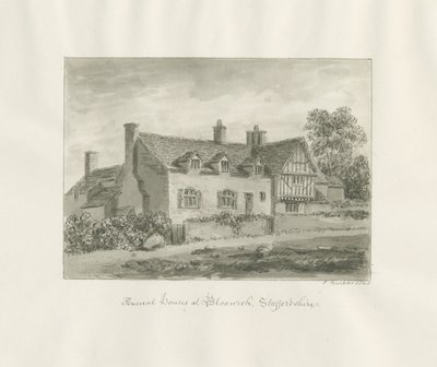 Bloxwich - antica casa: disegno a seppia da John Buckler