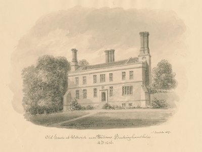 Buckinghamshire - Wellwick - Vecchia Casa: disegno a seppia vignettato, 1837 da John Buckler