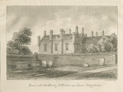 Burton-upon-Trent - Priory House: disegno a seppia da John Buckler