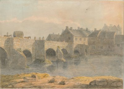 Ponte e città di Burton-upon-Trent: acquerello, nd [?XVIII secolo] da John Buckler
