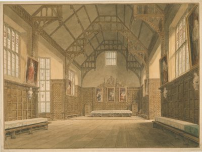 Cambridgeshire - Trinity College Hall - Vista interna, 1818 da John Buckler