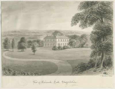 Cheddleton - Ashcombe Hall (disegno a seppia, 1844) da John Buckler