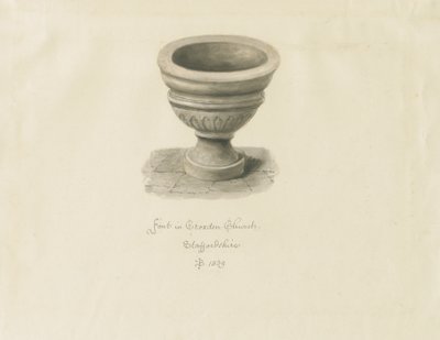 Croxden - Fonte nella Cappella degli Ospiti: disegno a seppia da John Buckler