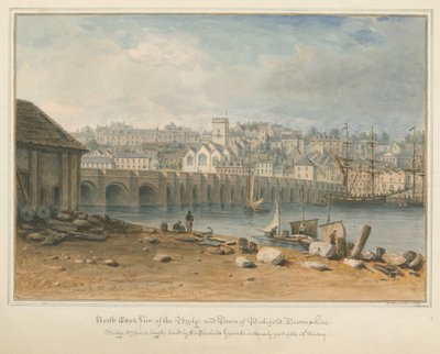Devonshire - Bideford - Ponte e città, 1827 da John Buckler